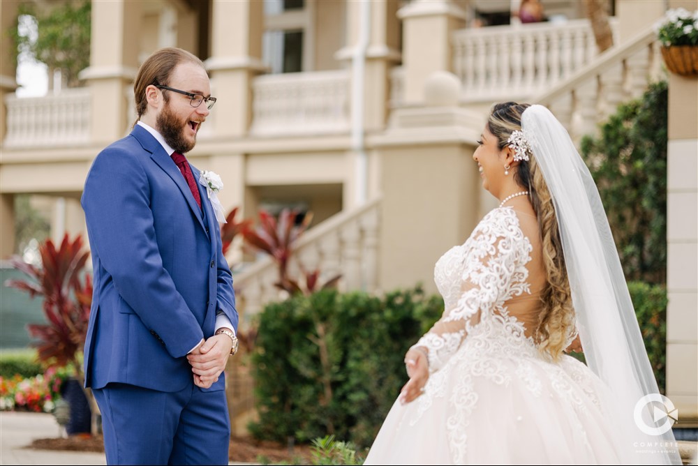 Fort Myers, Florida wedding first look at The Club at the Strand.