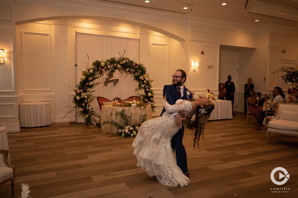 Wedding reception at The Club at The Strand. Wedding entertainment provided by Complete Weddings + Events Fort Myers.