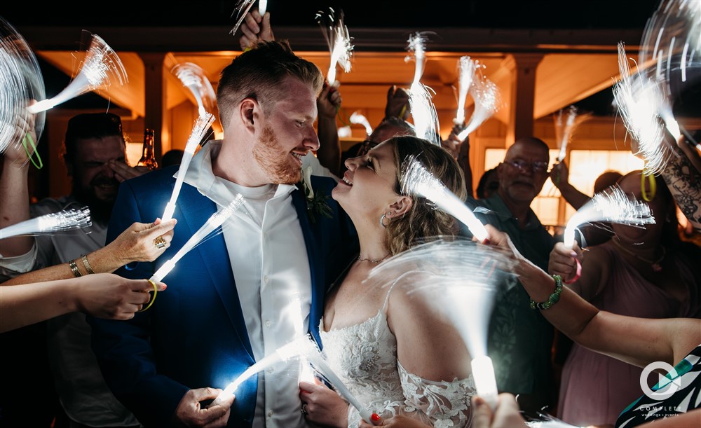 Sparkly Captiva Island, Florida wedding exit.