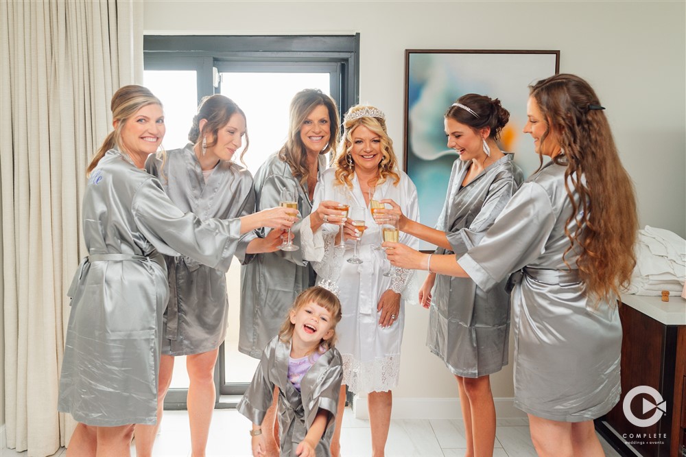 Bride and bridesmaids in Hilton Marco Island bridal suite.